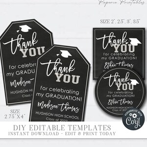 EDITABLE Graduation Gift Tags, Masculine Graduation Tags, Graduation Circle Favor Tag, Square Tag, Editable Graduation Tag - DIY Corjl #GP01