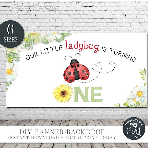 EDITABLE Ladybug Birthday Party Backdrop, Ladybug Birthday Banner, Ladybug Birthday Decorations, Ladybug Backdrop - DIY with Corjl - #BP118