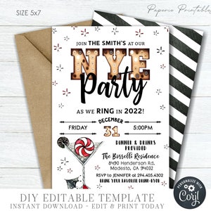 Editable New Year&#39;s Eve Party Invitation Template (5x7) (DIY with Corjl)