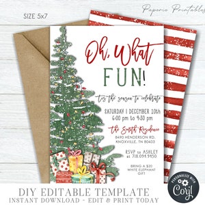 EDITABLE Oh, What Fun Christmas Party Invitation, Holiday Party Invitation Template, Christmas Party Invitation - DIY with Corjl - #CP88(5)