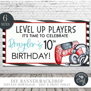EDITABLE Video Game Birthday Backdrop, Gaming Birthday Banner, Video Game Birthday Party Decorations, Gaming Sign - DIY with Corjl - #BP155