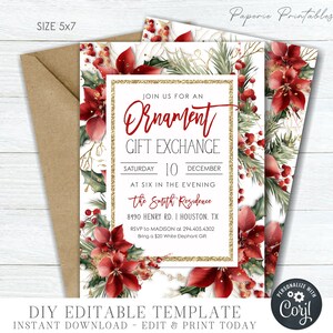 EDITABLE Ornament Gift Exchange Christmas Party Invitation, Holiday Party Invitation, Christmas Party Invitation - DIY with Corjl - #CP89(7)