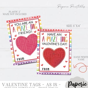 A-MAZE-ING Etiquetas de San Valentín, Tarjetas de San Valentín Maze Kids, Tarjetas de San Valentín increíbles, Imprimibles lindos de San Valentín - Descarga instantánea - #VT105