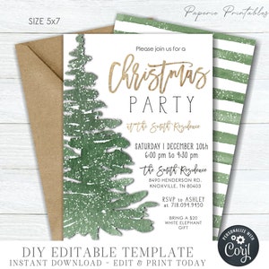 EDITABLE Christmas Party Invitation, Holiday Party Invitation Template, Gold Foil Christmas Party Invite - DIY Edit with Corjl - #CP87