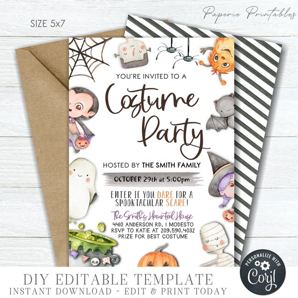 EDITABLE Halloween Costume Party Invitation, Costume Party Template, Costume Halloween Printable, Halloween Printable - DIY Corjl- #HP28 (2)