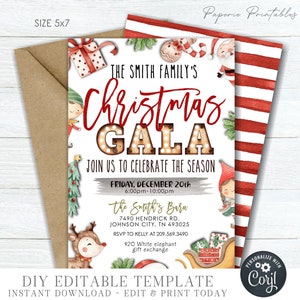 EDITABLE Christmas Gala Party Invitation, Christmas Party Invitation, Gala Christmas Party, Digital Invitation, DIY Edit Corjl - #CP98