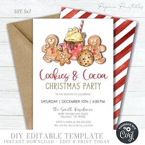 EDITABLE Cookies and Cocoa Christmas Party Invitation, Cocoa and Cookies Christmas Invitation, Christmas Cookie - DIY Edit with Corjl- #CP74