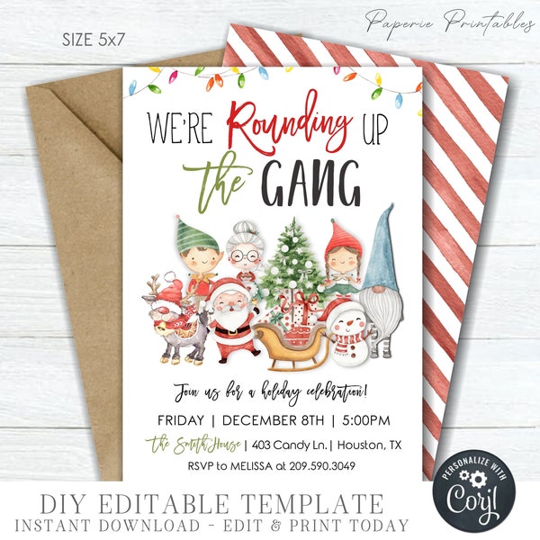 EDITABLE We're ROUNDING up the GANG, Santa's Crew Christmas Party Invitation, Holiday Party Invitation - DiY Edit with Corjl - #CP102