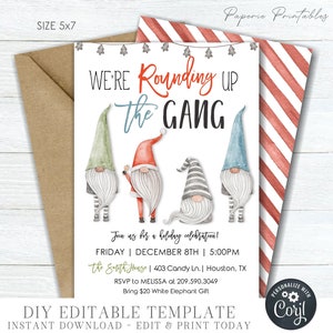 EDITABLE We're ROUNDING up the GANG, Gnome Christmas Party Invitation, Gnome Holiday Party Invitation - DiY Edit with Corjl - #CP91