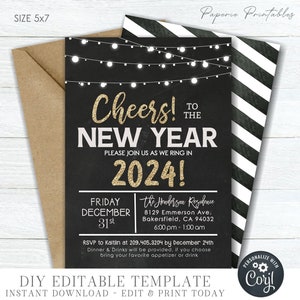 Editable New Year&#39;s Eve Invitation Template: Cheers to 2024 (DIY Corjl)
