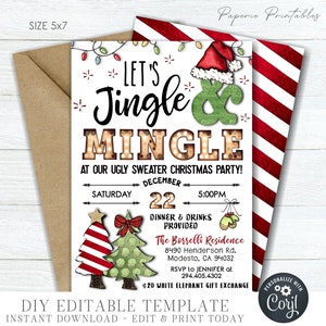 EDITABLE Jingle & Mingle Christmas Party, Christmas Party Invitation, Trendy Christmas Invitation, Digital Printable-DIY with Corjl #CP16(2)