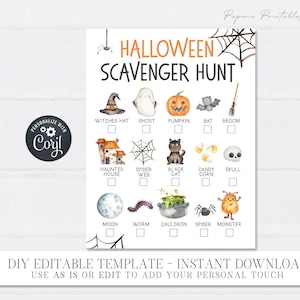 EDITABLE Halloween Scavenger Hunt - Kids Halloween Game Printable - Printable Halloween Scavenger Hunt - Editable or Use AS IS - #HG02