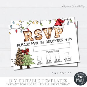 Editable Christmas Party RSVP Cards, RSVP Cards Christmas Party Modern, Christmas Rsvp Template, RsVp Template, DIY Edit with Corjl - #CP01