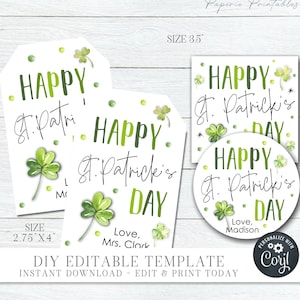 Editable St. Patrick's Day Gift Tag, Happy St. Patrick's Day Tag, St. Patrick's Day Gift Tag, Printable Tag, DIY Edit with Corjl - #SPT03