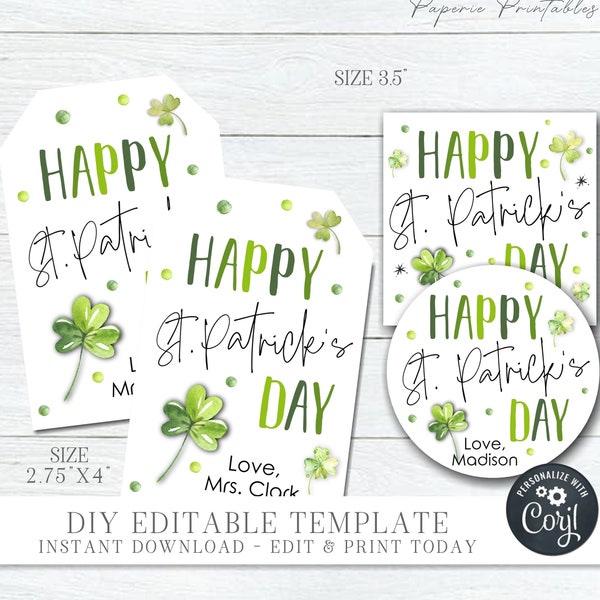 Editable St. Patrick's Day Gift Tag, Happy St. Patrick's Day Tag, St. Patrick's Day Gift Tag, Printable Tag, DIY Edit with Corjl - #SPT03
