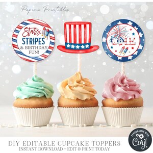 EDITABLE 4th of July Birthday Cupcake Toppers, 4th of July Cupcake Toppers, 4th of July Decorations, DIY Edit with Corjl BP89 BP91 BP92 BP94