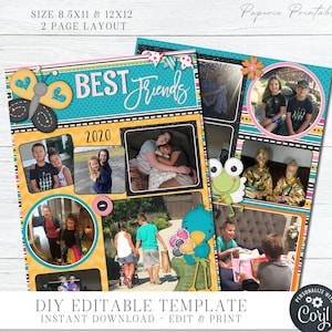 EDITABLE Best Friends Scrapbooking Album Pages, Scrapbooking Quick Pages, Besties Digital Scrapbook, Scrapbook Digital Pages, DIY #SCRAP23