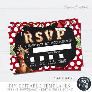 Editable Christmas RSVP Cards - Christmas RSVP Insert - Reindeer Party Rsvp Insert - Holiday Party Rsvp Card - DIY with Corjl - #CP04