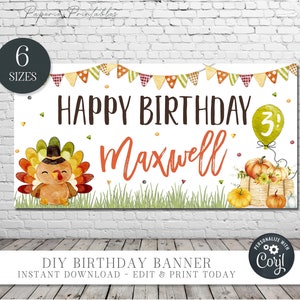 Turkey Birthday Backdrop: Editable Thanksgiving Banner (Digital Download) #BP102