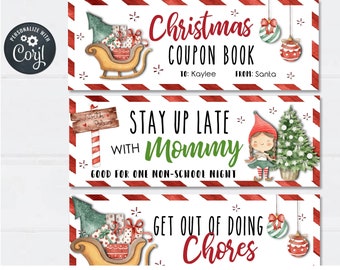 EDITABLE Kids Christmas Coupon Book, Christmas Coupons for Kids, Stocking Stuffers, Christmas Coupons, Printable - Edit with Corjl - #CG04