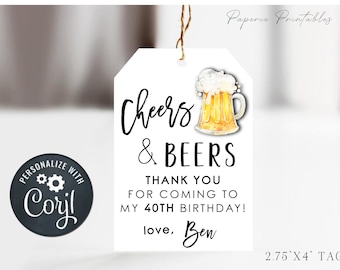 EDITABLE Cheers and Beers Birthday Favor Tag, Editable Favor Tag, Adult Birthday Favor Tag, DIY Editable Favor Tag, Edit with Corjl - #BP119