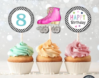 PRECUT Roller Skate Skating Cup Cake Toppers Decorations Birthday Party ANY AGE