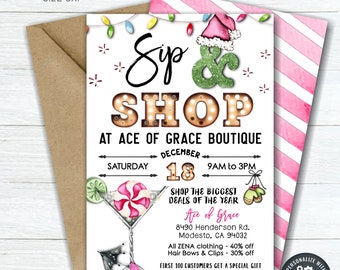 EDITABLE Christmas Sip & Shop Flyer, Christmas Shopping Flyer, Holiday Shop and Sip, Christmas Boutique Sale Flyer, DIY w/Corjl - #CP15 (5)