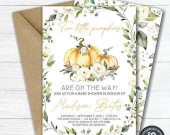 Twins Pumpkin Baby Shower Invitation: Editable Fall Floral (Digital Download) #BS73