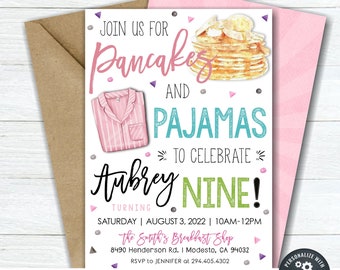 EDITABLE Pancakes and Pajamas Birthday Invitation, Pancake and Pajamas Invitation, Pancake and Pajamas Invite - DIY with Corjl - #BP151 (3)