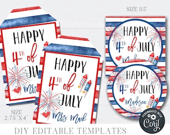 Editable 4th of July Gift Tags: Patriotic Party Favors (DIY Corjl Template)