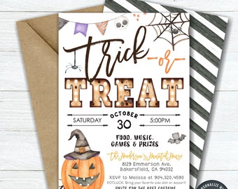 Editable Trick or Treat Halloween Invitation Template (5x7) (DIY Corjl) #HP24