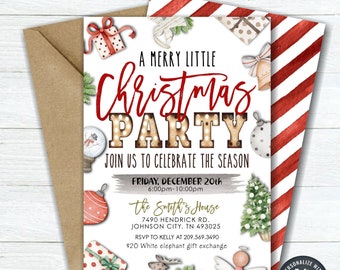 EDITABLE A Merry Little Christmas Party Invitation - Holiday Party Invitation - Modern Christmas Party Invitation - DIY with Corjl - #CP63