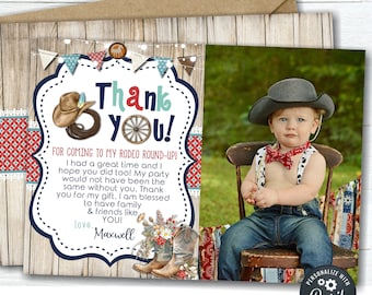 Editable Cowboy Birthday Thank You Card, Cowgirl Birthday Thank You Card, Western Birthday Thank You Card, DIY with Corjl - #BP156 (1)