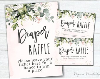 Greenery Baby Shower Diaper Raffle Tickets (Digital Download) #BS18