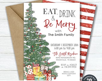 Floral Christmas Party Invitation: Eat, Drink & Be Merry (DIY Editable Corjl Template) #CP88