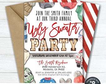 Editable Ugly Sweater Party Invitation Template (Digital Download)