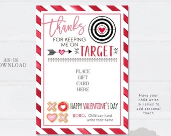 Valentine's Day Teacher Gift Card Holder, Thanks for Keeping me on Target, Gift Card Printable, Valentine Gift Card Holder - AS-IS #VT21