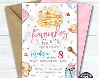 Pancakes and Pajamas Birthday Invitation: Editable DIY Template (5x7) #BP151