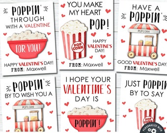 Editable Popcorn Valentine Cards: School Valentine Tags (DIY Corjl)