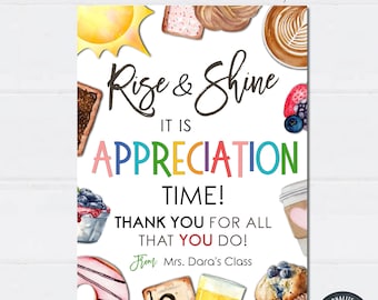 EDITABLE Rise & Shine Teacher Appreciation Sign, Teacher Appreciation Breakfast Sign, Breakfast Teacher Appreciation, DIY with Corjl #TAS03