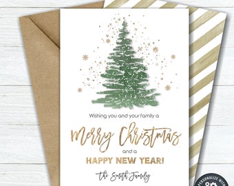 EDITABLE No Photo Christmas Card - Company Christmas Card - Business Christmas Card - Merry Christmas & Happy New Year-DIY Edit Corjl-#CC101
