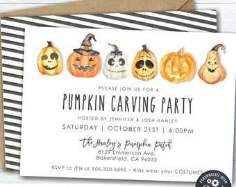 EDITABLE Pumpkin Carving Party Invitation, Halloween Party, Halloween Pumpkin Carving Template, Digital Download - DIY with Corjl - #HP26