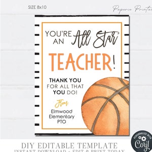 EDITABLE Basketball Teacher Appreciation Sign, All Star Basketball Teacher Appreciation, Teacher Appreciation Sign, DiY with Corjl - #TAS32
