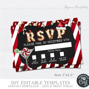 Editable Christmas RSVP Cards, Cocktail Party RSVP Insert, Christmas Cocktail R.S.V.P, Holiday Party RSVP Card - DiY Edit with Corjl - #CP02