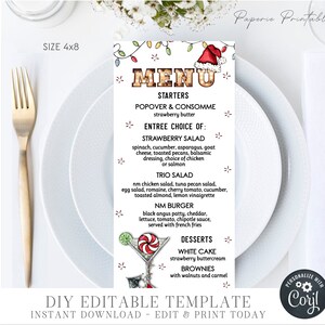 Editable Christmas Party Menu, Holiday Menu Template, Christmas Cocktail Menu Printable, Christmas Menu Template - DIY with Corjl - #CP02