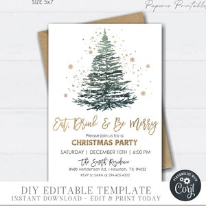EDITABLE Eat, Drink and Be Merry Christmas Party Invitation, Holiday Party Invitation, Christmas Tree Party Invitation, DIY Corjl #CP56 (5)