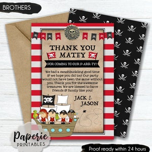 Pirate Birthday Thank You Card - Pirate Birthday Party Thank You - AHOY Matey Birthday Thank You Card - Pirate Birthday Card -