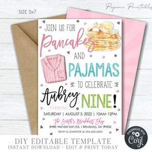 EDITABLE Pancakes and Pajamas Birthday Invitation, Pancake and Pajamas Invitation, Pancake and Pajamas Invite - DIY with Corjl - #BP151 (3)