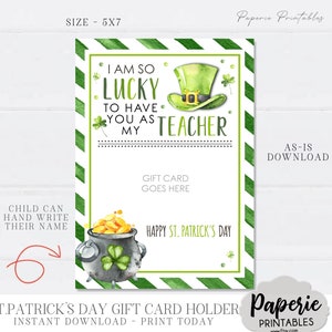 St. Patrick&#39;s Day Teacher Gift Card Holder, Teacher Appreciation Gift Card Printable, St. Patrick&#39;s Day Gift Card Holder - AS-IS #SPT12