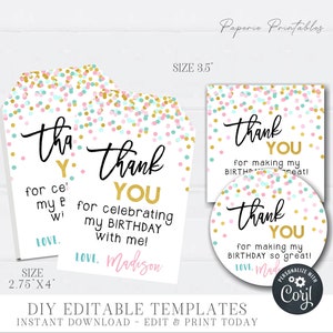 EDITABLE Confetti Birthday Favor Tag, Editable Favor Tag, Girl Birthday Party Favor Tags, DIY Editable Favor Tags - Edit with Corjl - #BP81